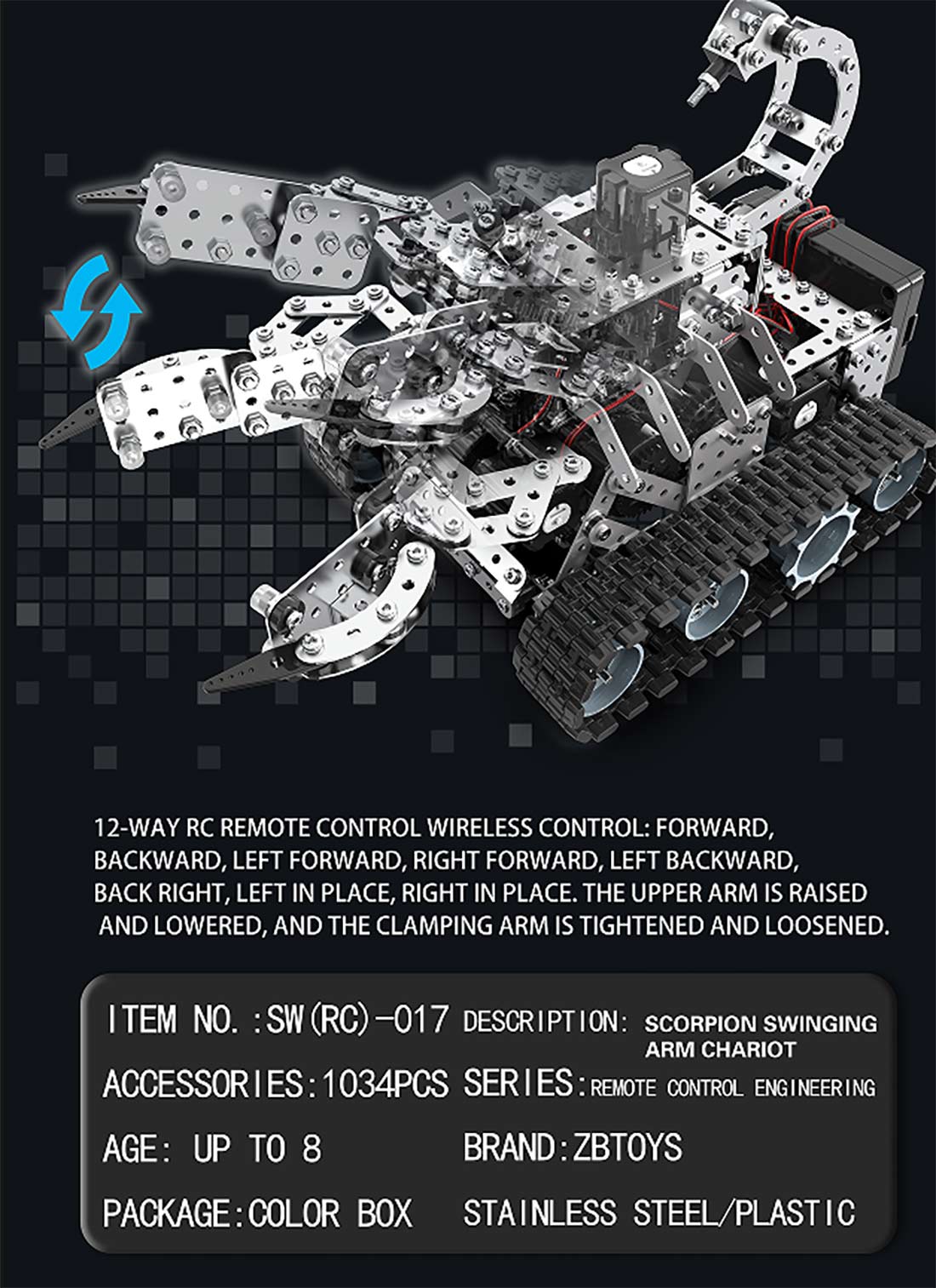 Mechanical RC Scorpion Tank 3D Metal Assembly Model Kit 12CH 2.4Ghz