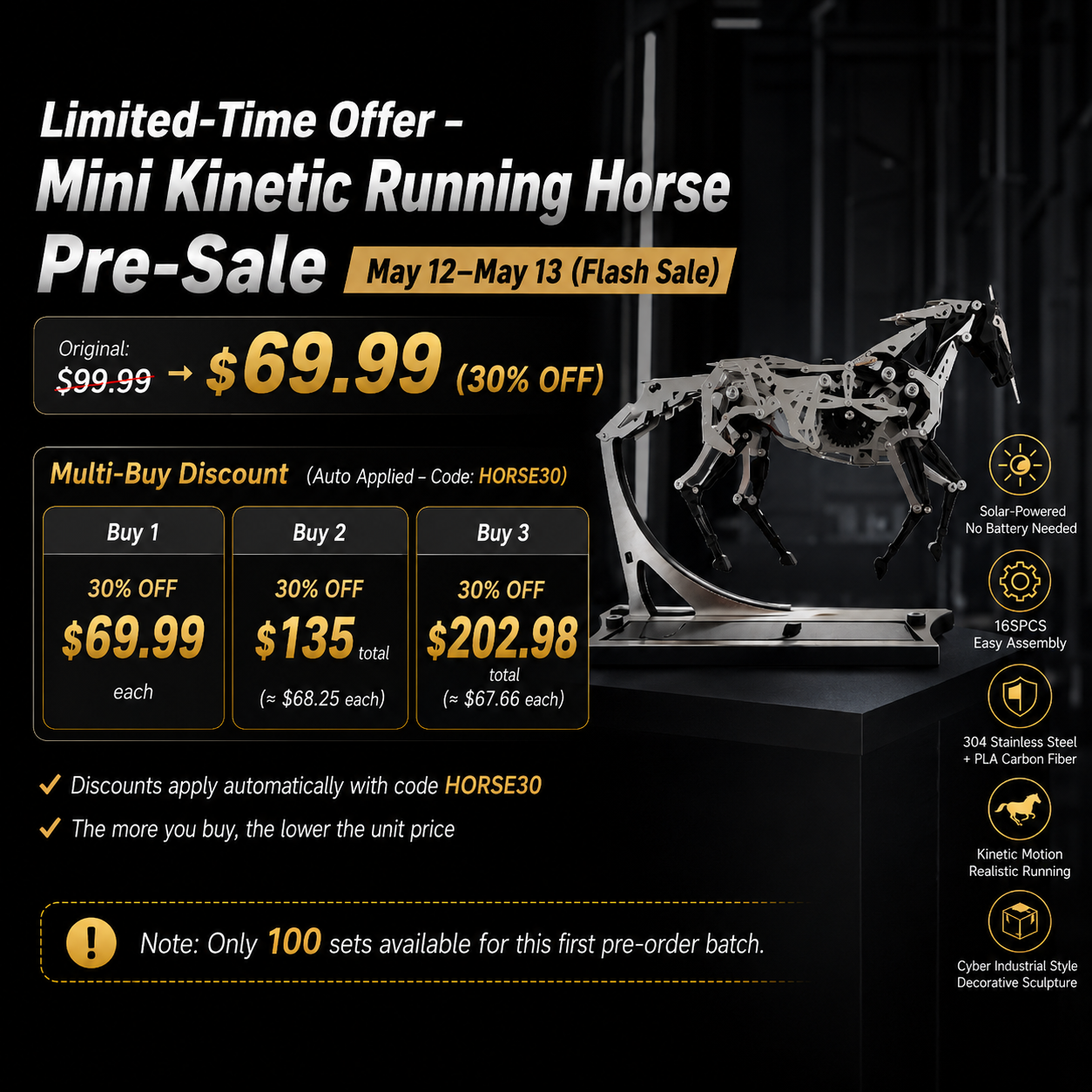 Mini Kinetic Running Black Horse Mechanical 3D Metal Puzzle Model kits  165PCS