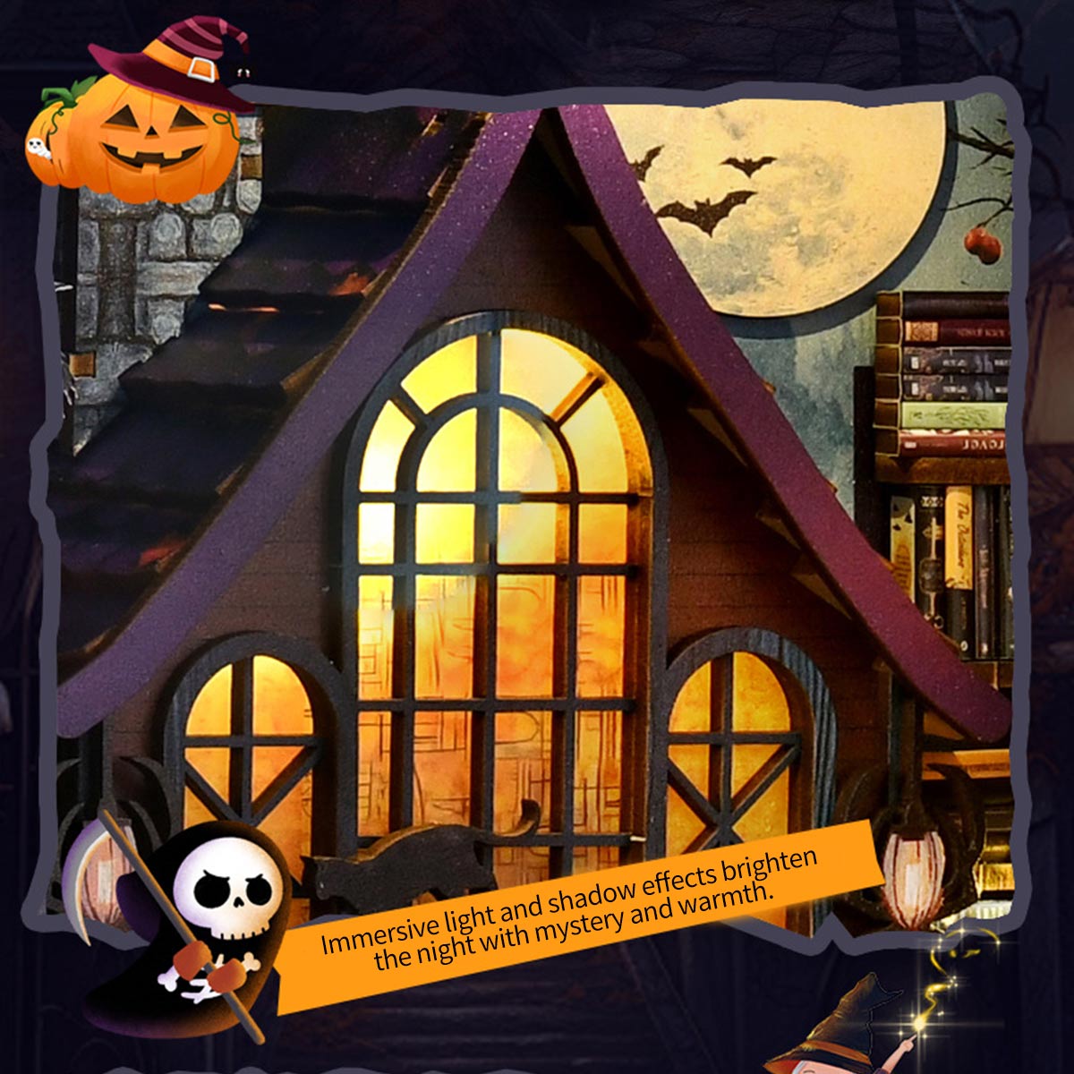 Mystery Witch’s House 3D Wooden DIY Book Hook Kit – Build Your Own Halloween Story