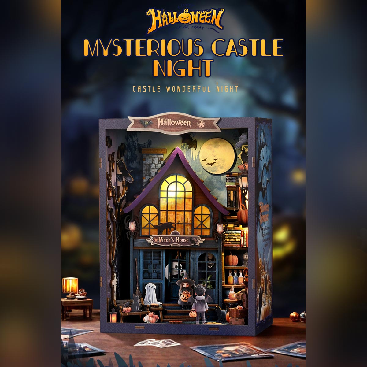 Mystery Witch’s House 3D Wooden DIY Book Hook Kit – Build Your Own Halloween Story