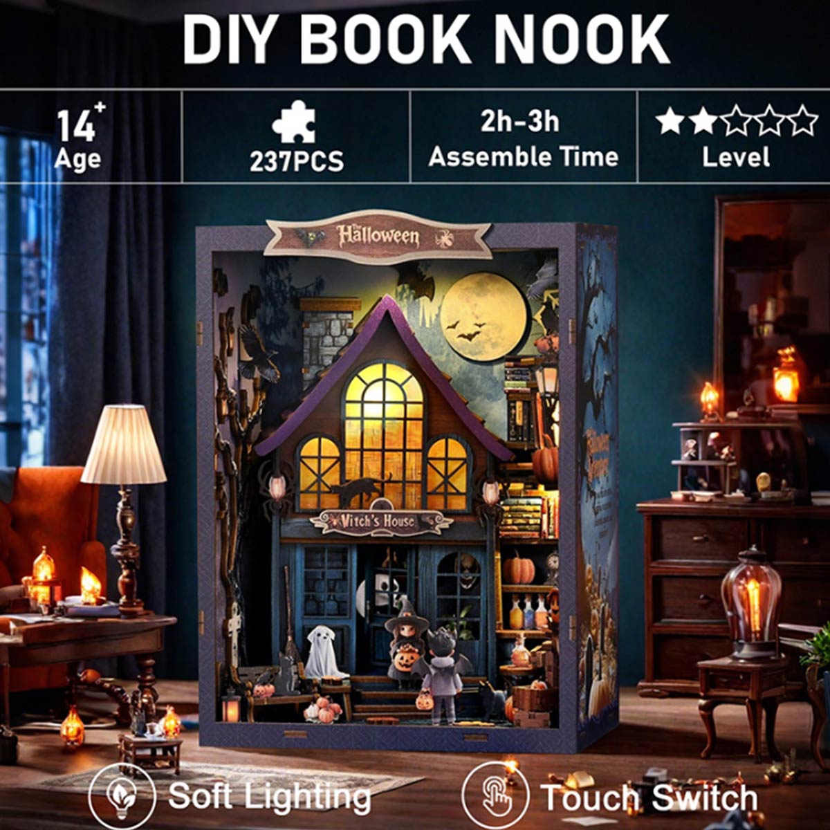 Mystery Witch’s House 3D Wooden DIY Book Hook Kit – Build Your Own Halloween Story