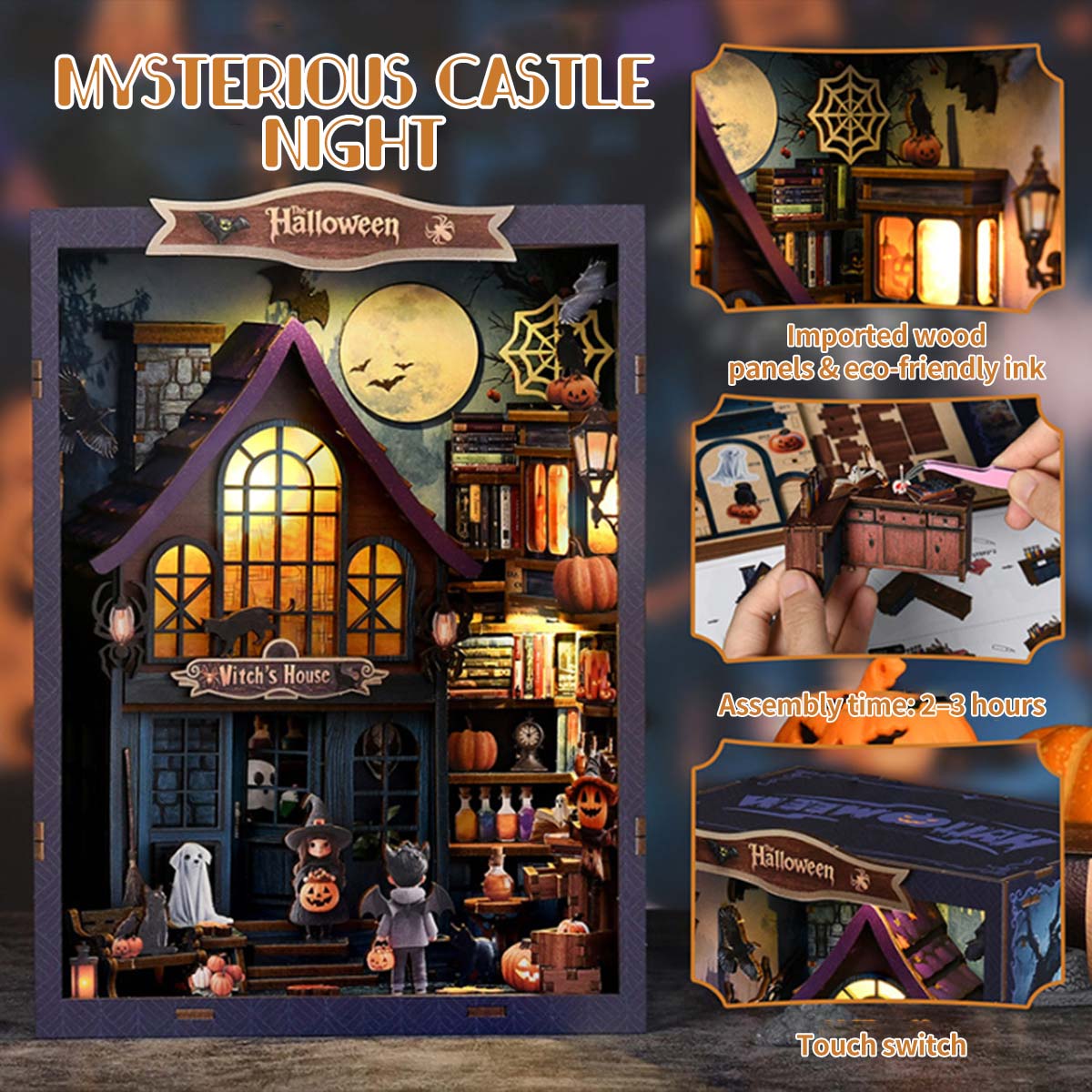 Mystery Witch’s House 3D Wooden DIY Book Hook Kit – Build Your Own Halloween Story