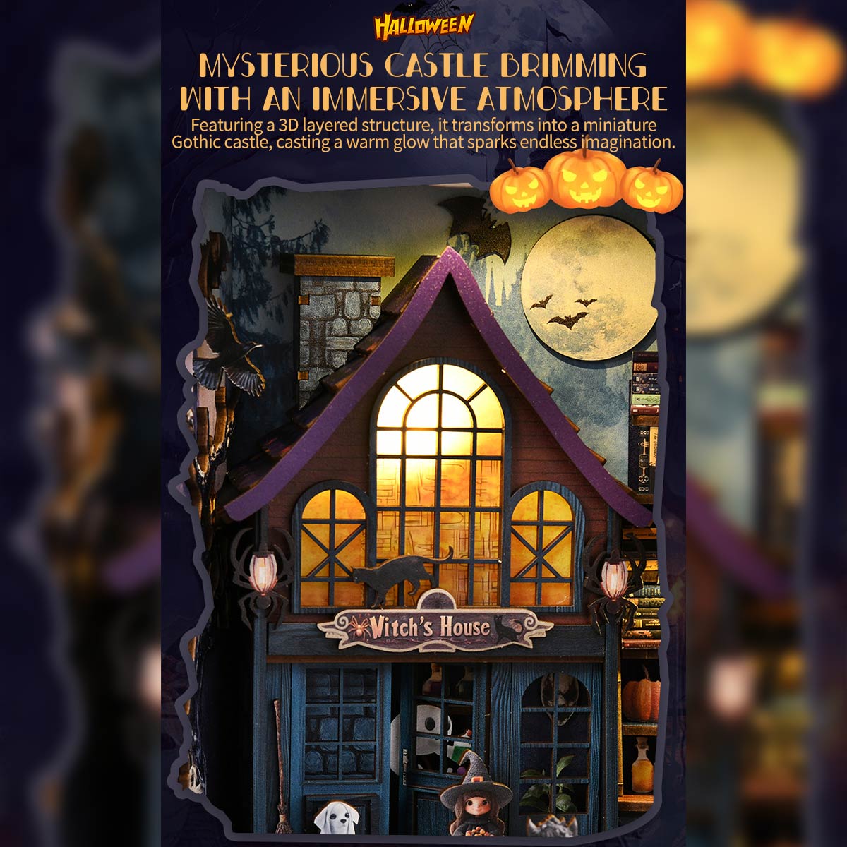Mystery Witch’s House 3D Wooden DIY Book Hook Kit – Build Your Own Halloween Story