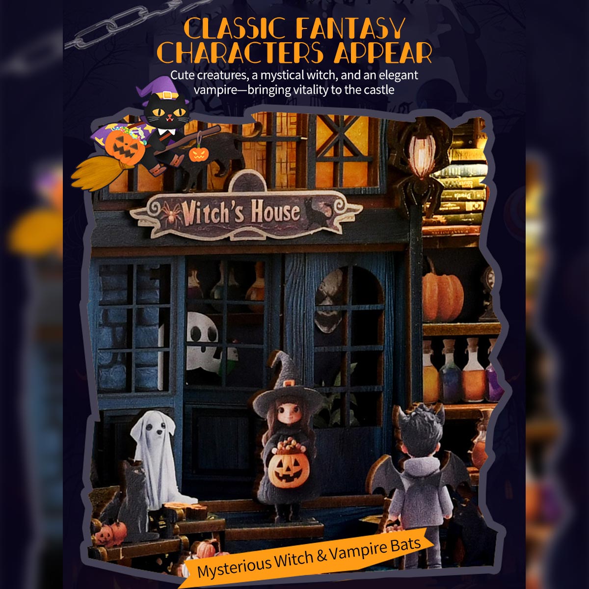 Mystery Witch’s House 3D Wooden DIY Book Hook Kit – Build Your Own Halloween Story