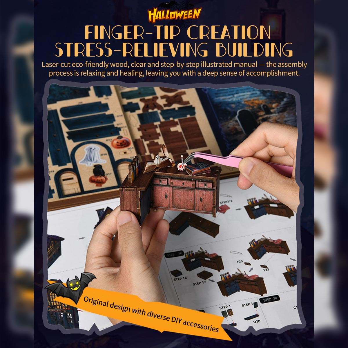 Mystery Witch’s House 3D Wooden DIY Book Hook Kit – Build Your Own Halloween Story