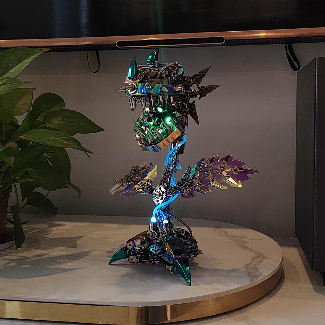 Piranha Plant Flower Metal Building Kit Toys Cannibal with Openable Mouth Collectible Gift for Halloween (400pcs)