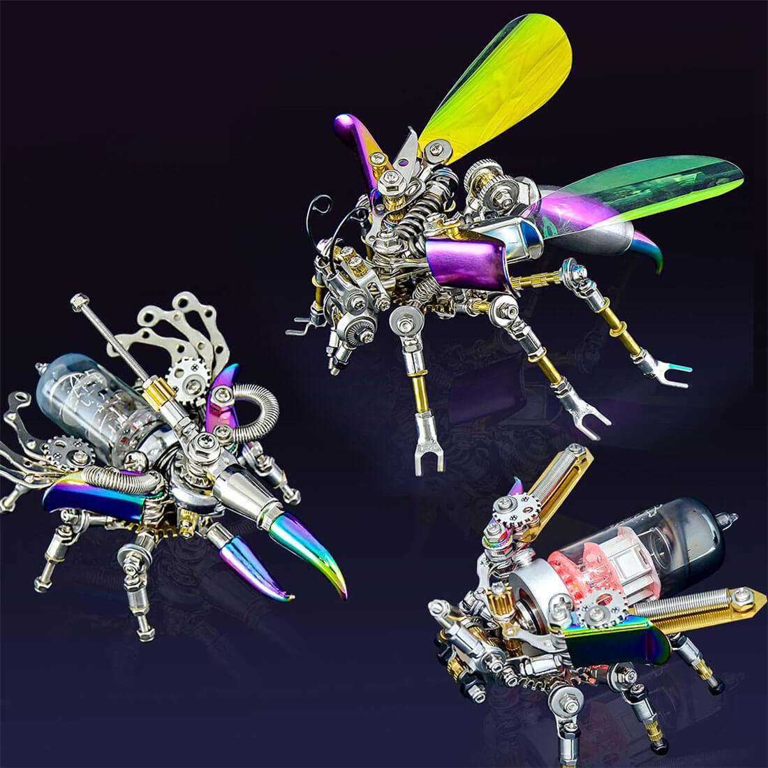 Punk Rhinoceros Beetle 3D Metal Puzzle Insect DIY Kits with Light