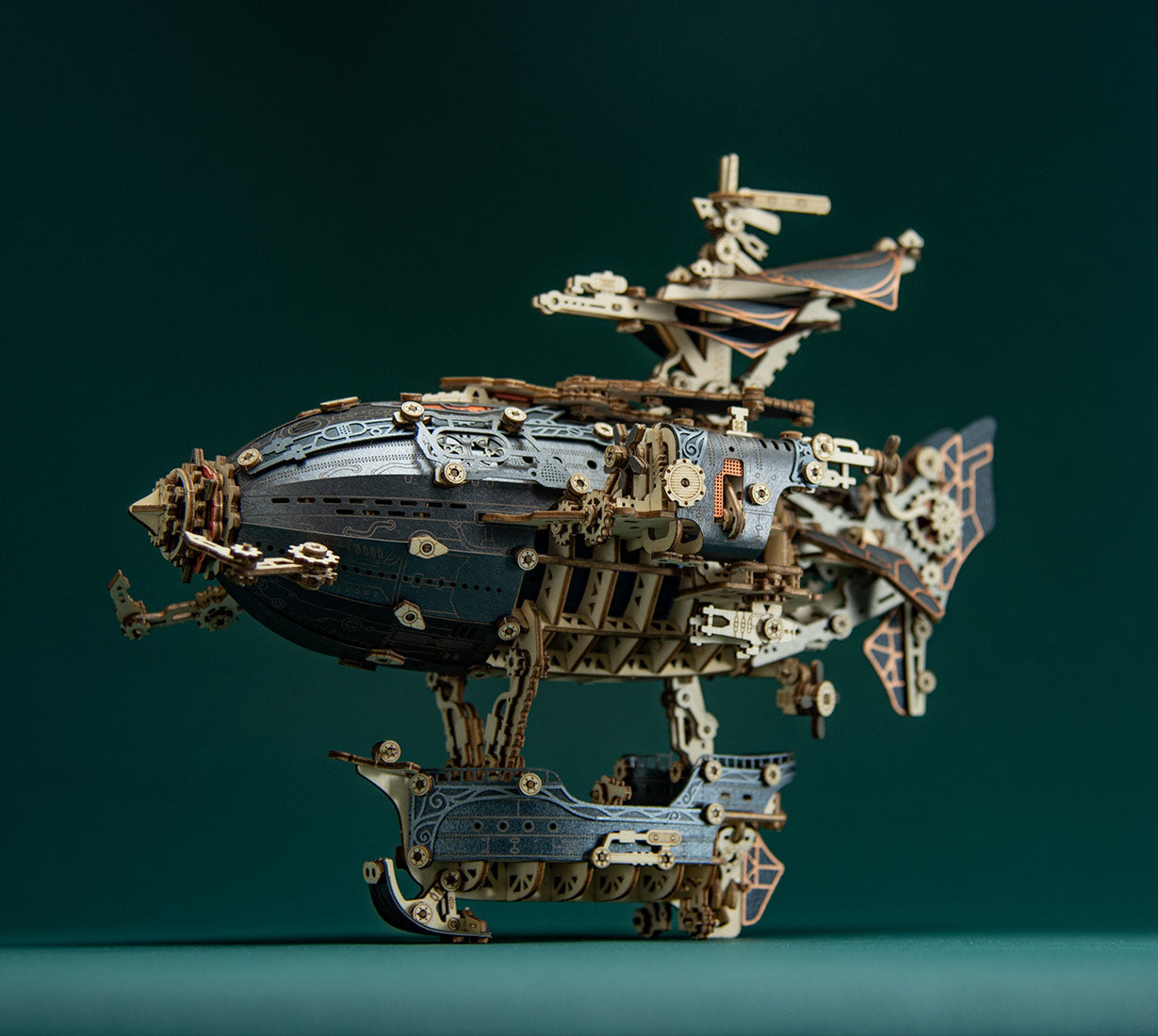 Steampunk Airship Blimps 3D Wooden Puzzle Model Building Kit with LED Light