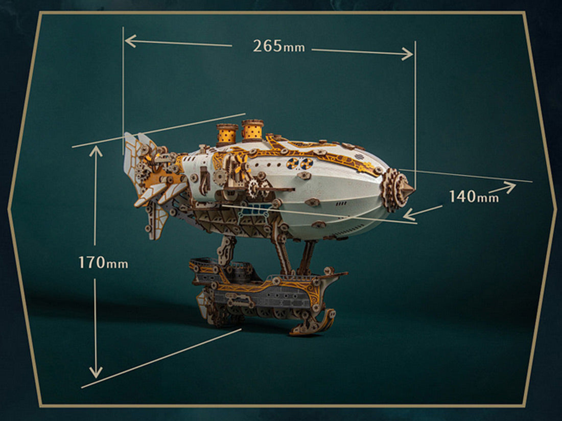 Steampunk Airship Blimps 3D Wooden Puzzle Model Building Kit with LED Light