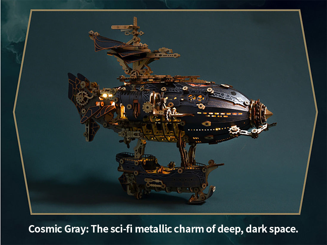 Steampunk Airship Blimps 3D Wooden Puzzle Model Building Kit with LED Light