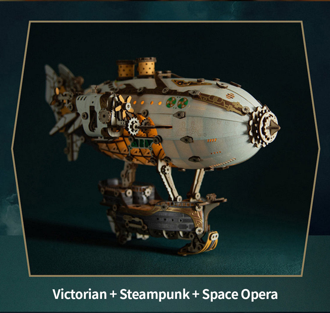 Steampunk Airship Blimps 3D Wooden Puzzle Model Building Kit with LED Light