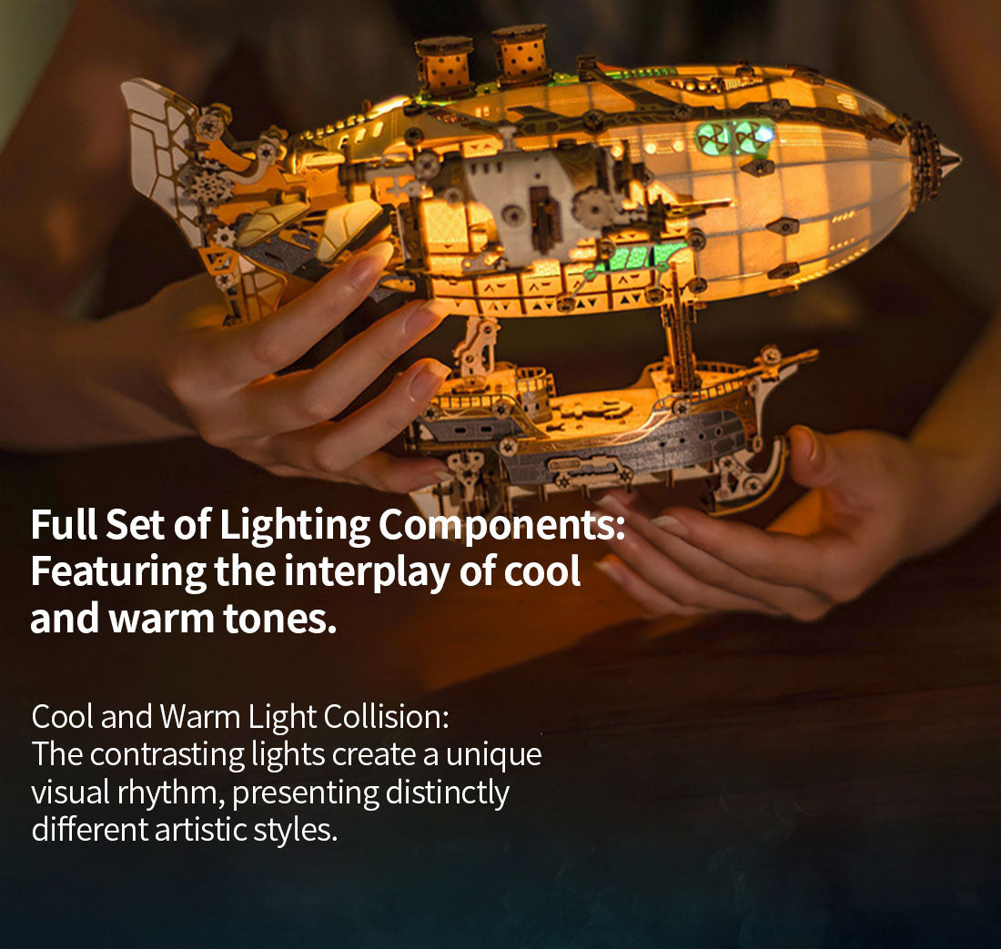 Steampunk Airship Blimps 3D Wooden Puzzle Model Building Kit with LED Light