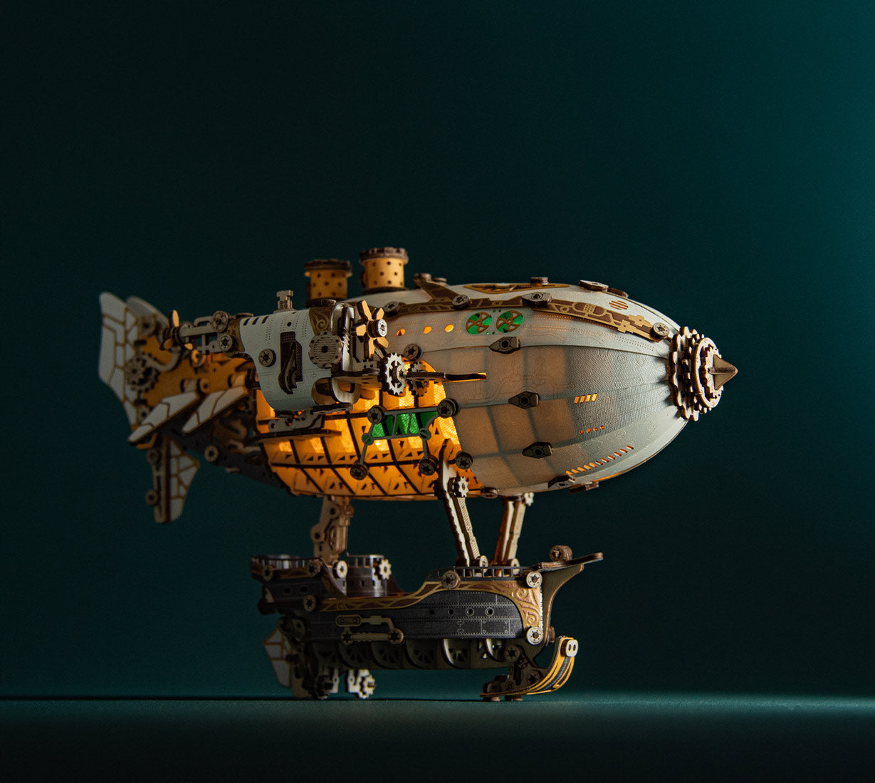 Steampunk Airship Blimps 3D Wooden Puzzle Model Building Kit with LED Light