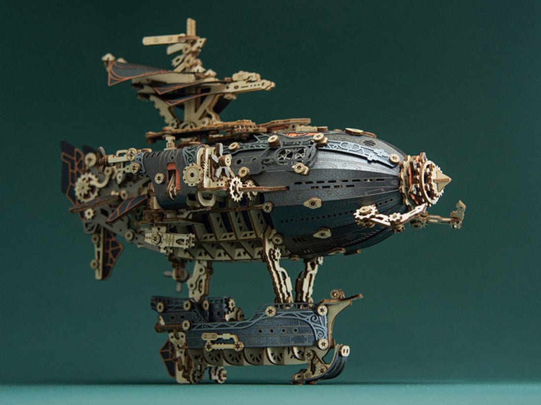 Steampunk Airship Blimps 3D Wooden Puzzle Model Building Kit with LED Light