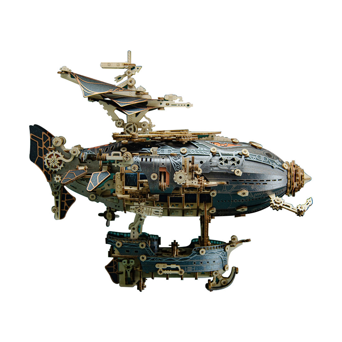 Steampunk Airship Blimps 3D Wooden Puzzle Model Building Kit with LED Light