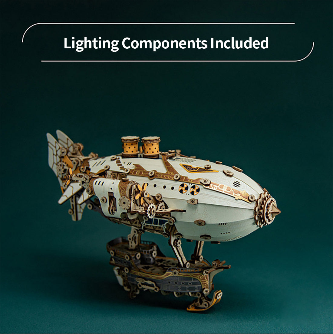 Steampunk Airship Blimps 3D Wooden Puzzle Model Building Kit with LED