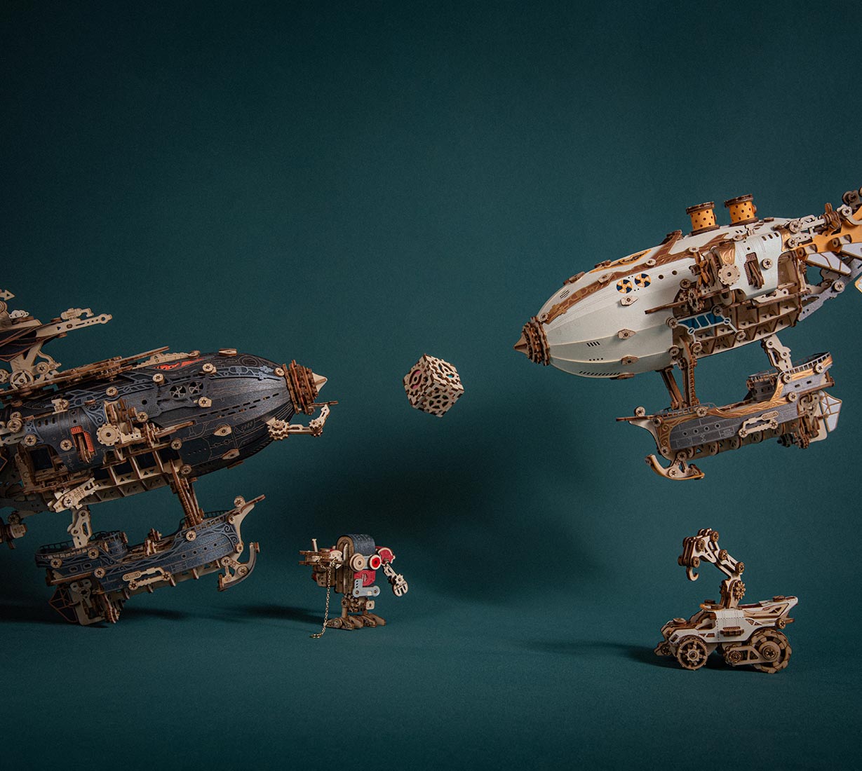 Steampunk Airship Blimps 3D Wooden Puzzle Model Building Kit with LED Light