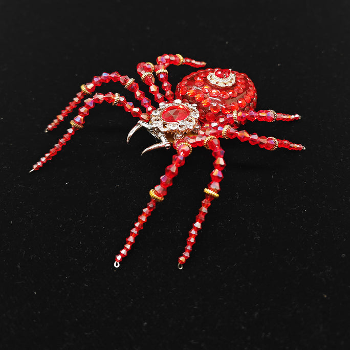 Steampunk Beaded Crystal Red Spider Model Building Kits with Music Box (260PCS)