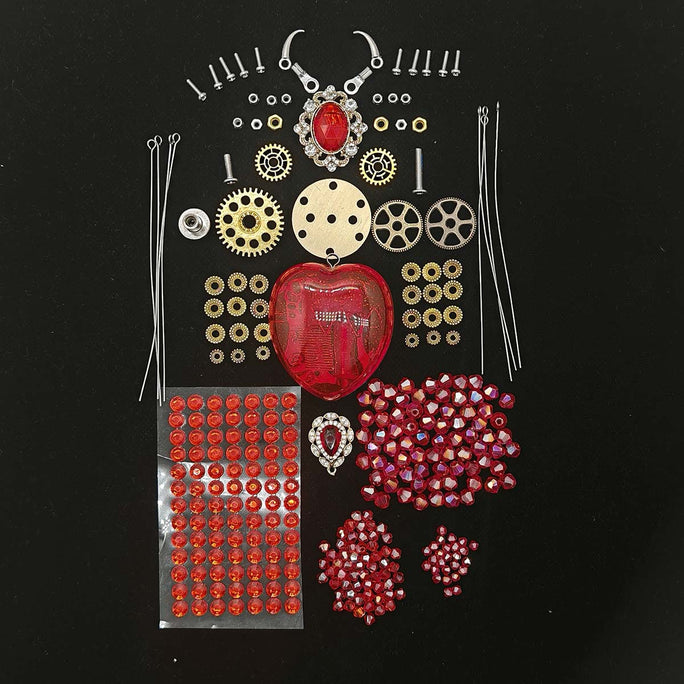 Steampunk Beaded Crystal Red Spider Model Building Kits with Music Box (260PCS)