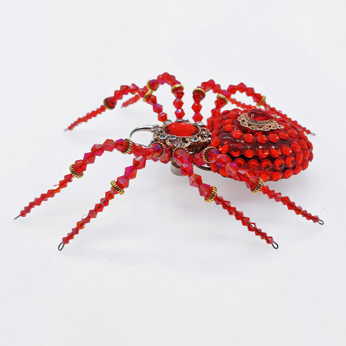 Steampunk Beaded Crystal Red Spider Model Building Kits with Music Box (260PCS)