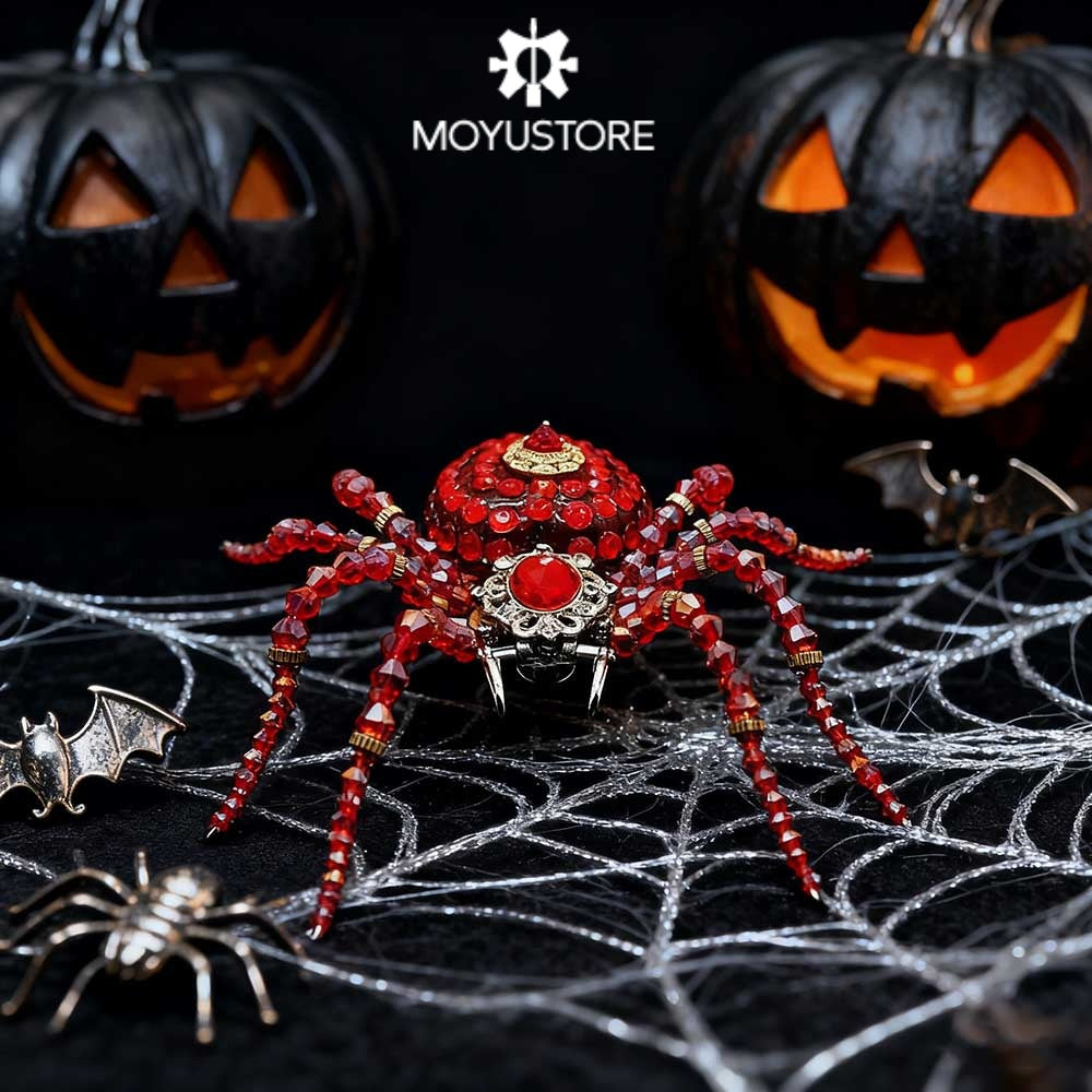 Steampunk Beaded Crystal Red Spider Model Building Kits with Music Box (260PCS)