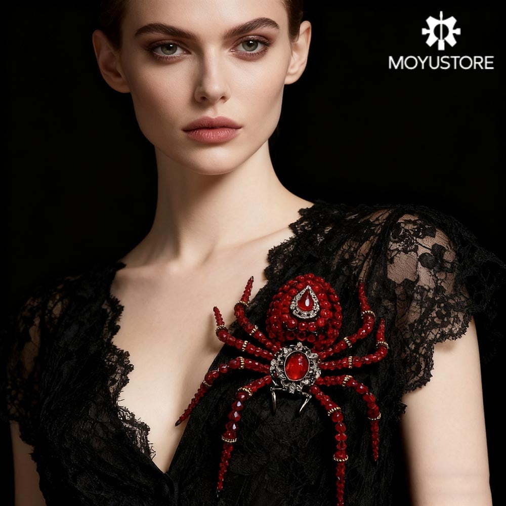 Steampunk Beaded Crystal Red Spider Model Building Kits with Music Box (260PCS)