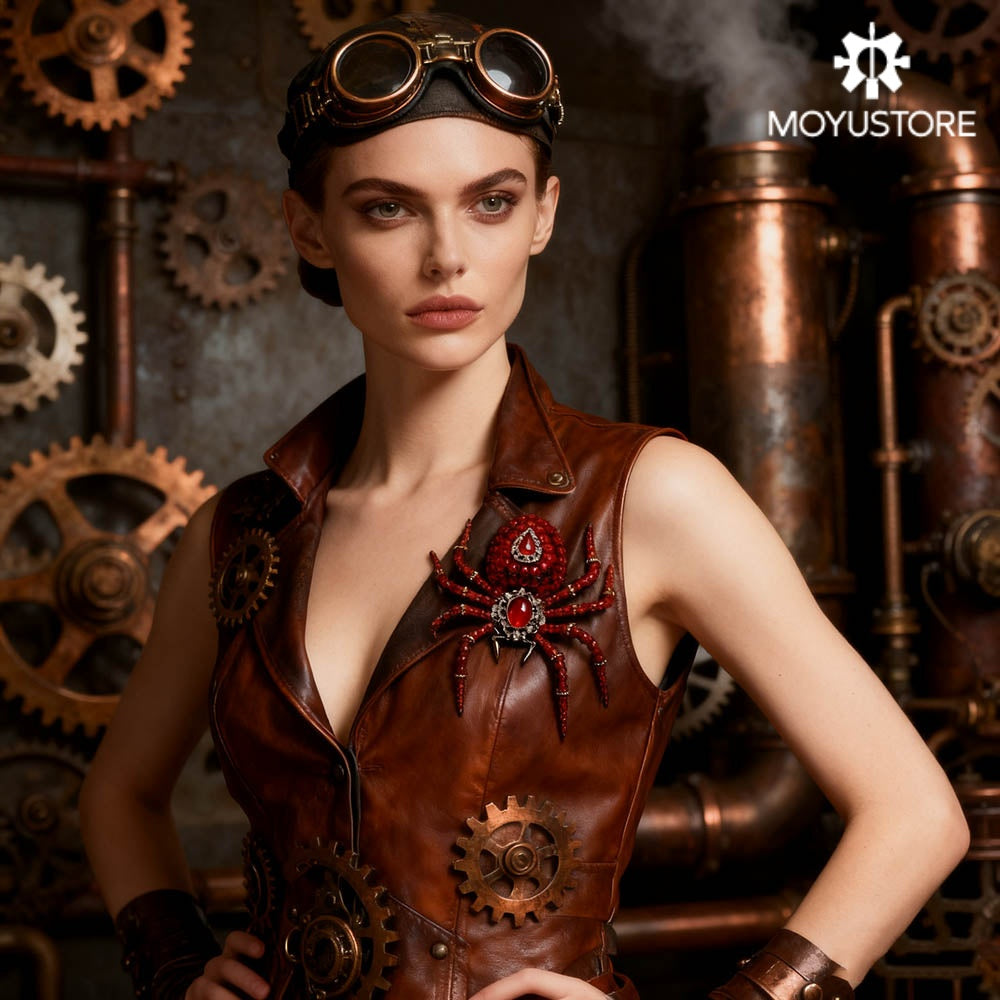 Steampunk Beaded Crystal Red Spider Model Building Kits with Music Box (260PCS)