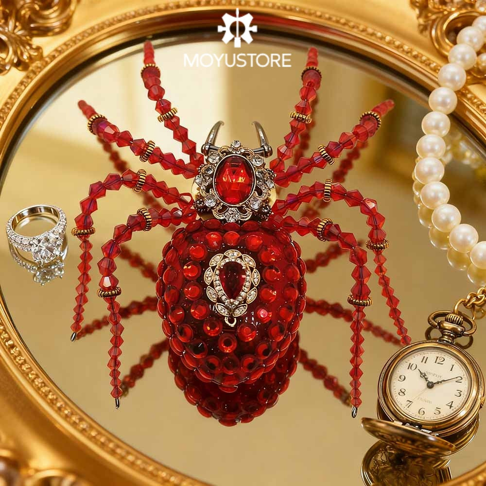 Steampunk Beaded Crystal Red Spider Model Building Kits with Music Box (260PCS)