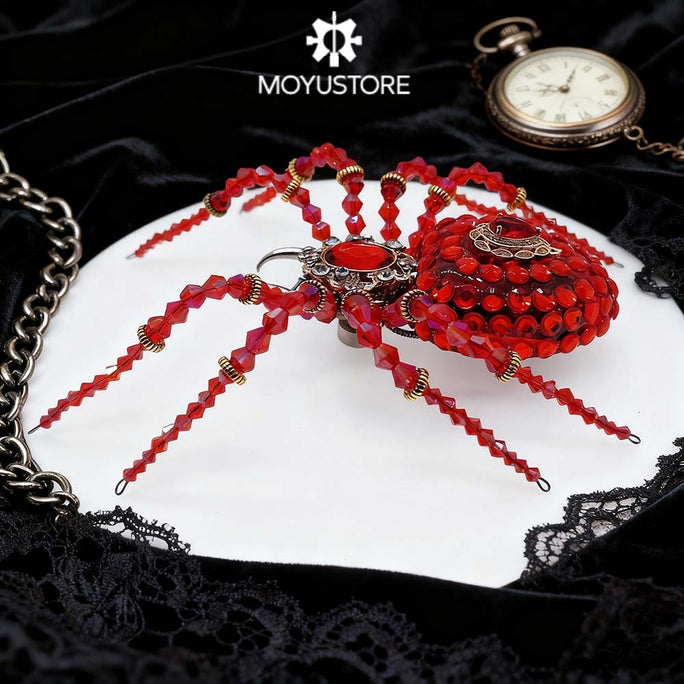 Steampunk Beaded Crystal Red Spider Model Building Kits with Music Box (260PCS)