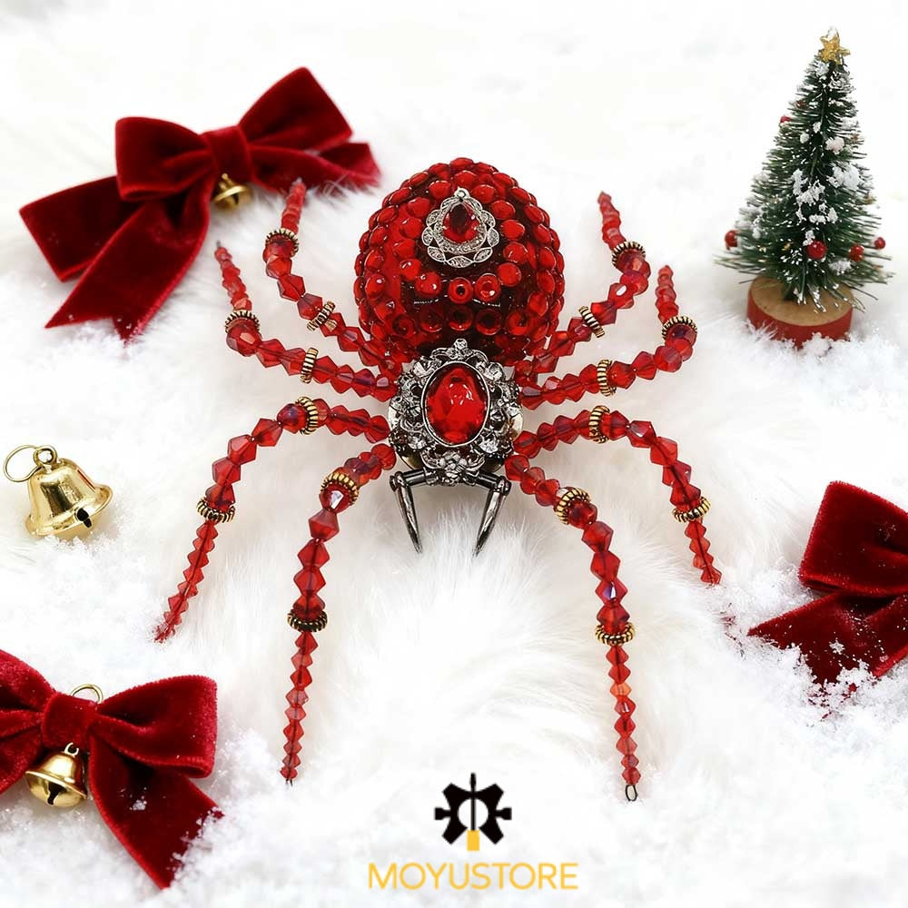Steampunk Beaded Crystal Red Spider Model Building Kits with Music Box (260PCS)