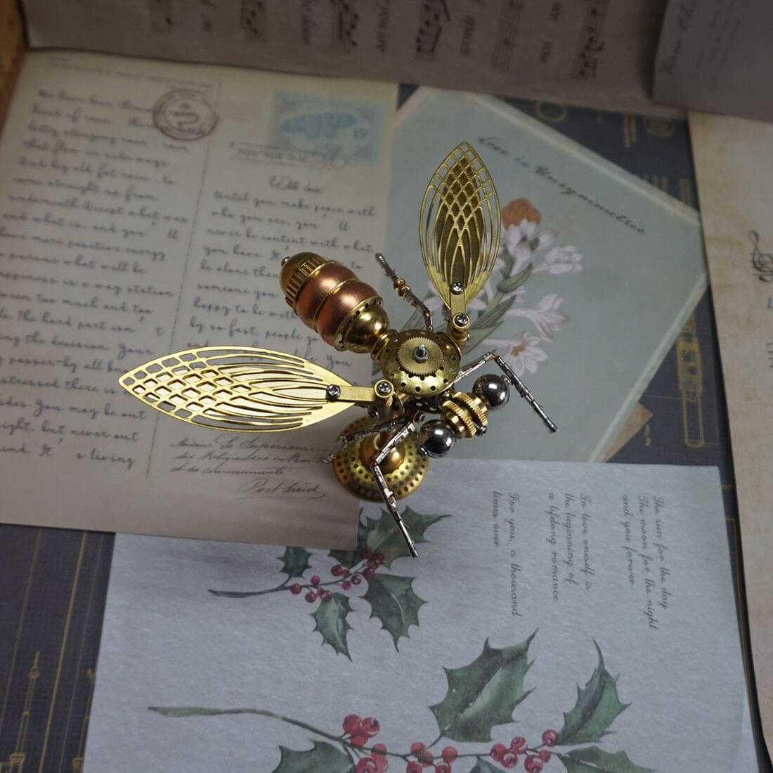Steampunk Brass Color Little Bee Dragonfly 3D DIY Kit