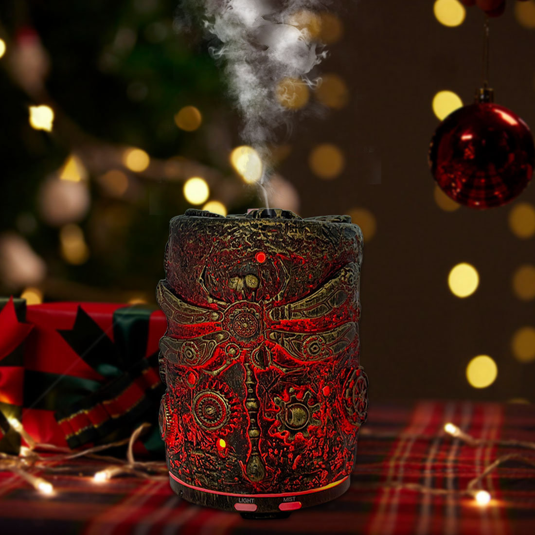 Steampunk Essential Oil Diffuser with Vintage Fossil Dragonfly Pattern