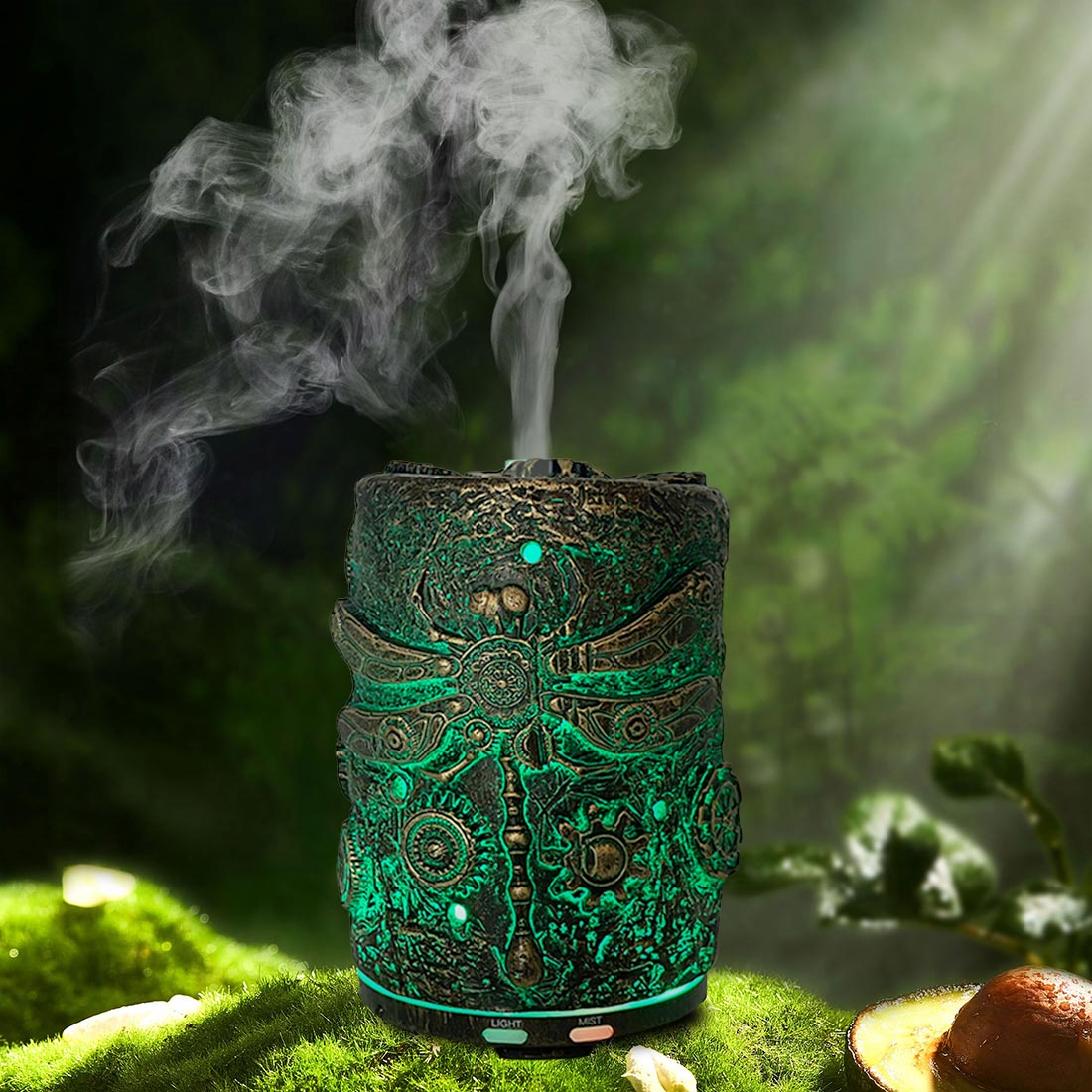 Steampunk Essential Oil Diffuser with Vintage Fossil Dragonfly Pattern
