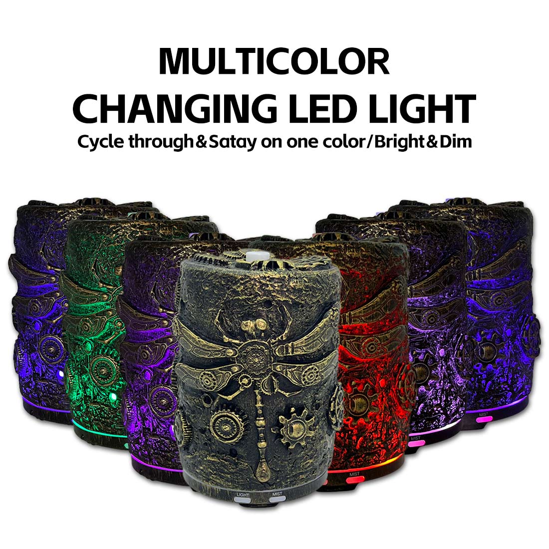 Steampunk Essential Oil Diffuser with Vintage Fossil Dragonfly Pattern