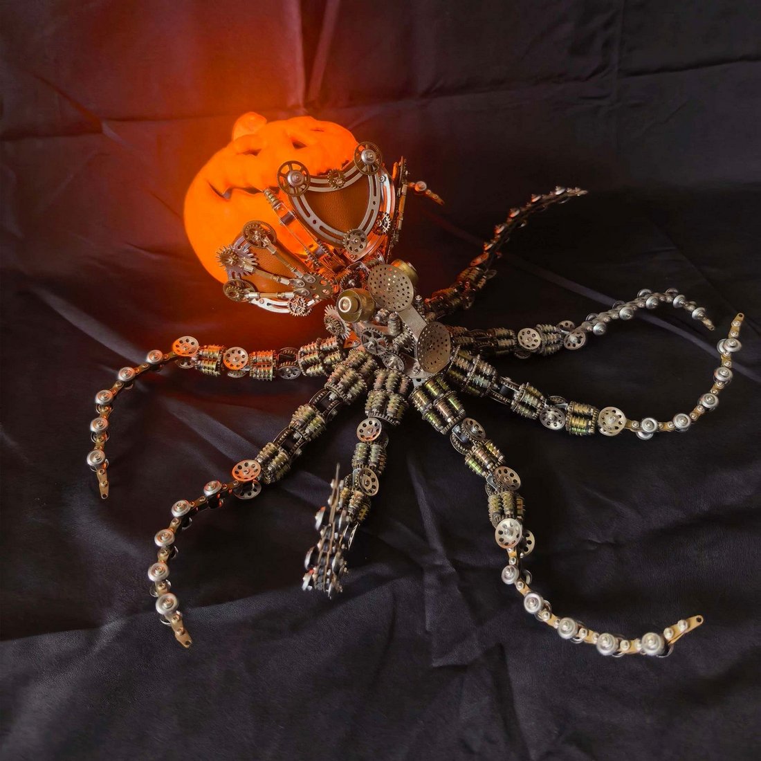 Steampunk Mechanical Octopus 3D Metal Model Kit Pumpkin Head Halloween Decoration 2400+PCS