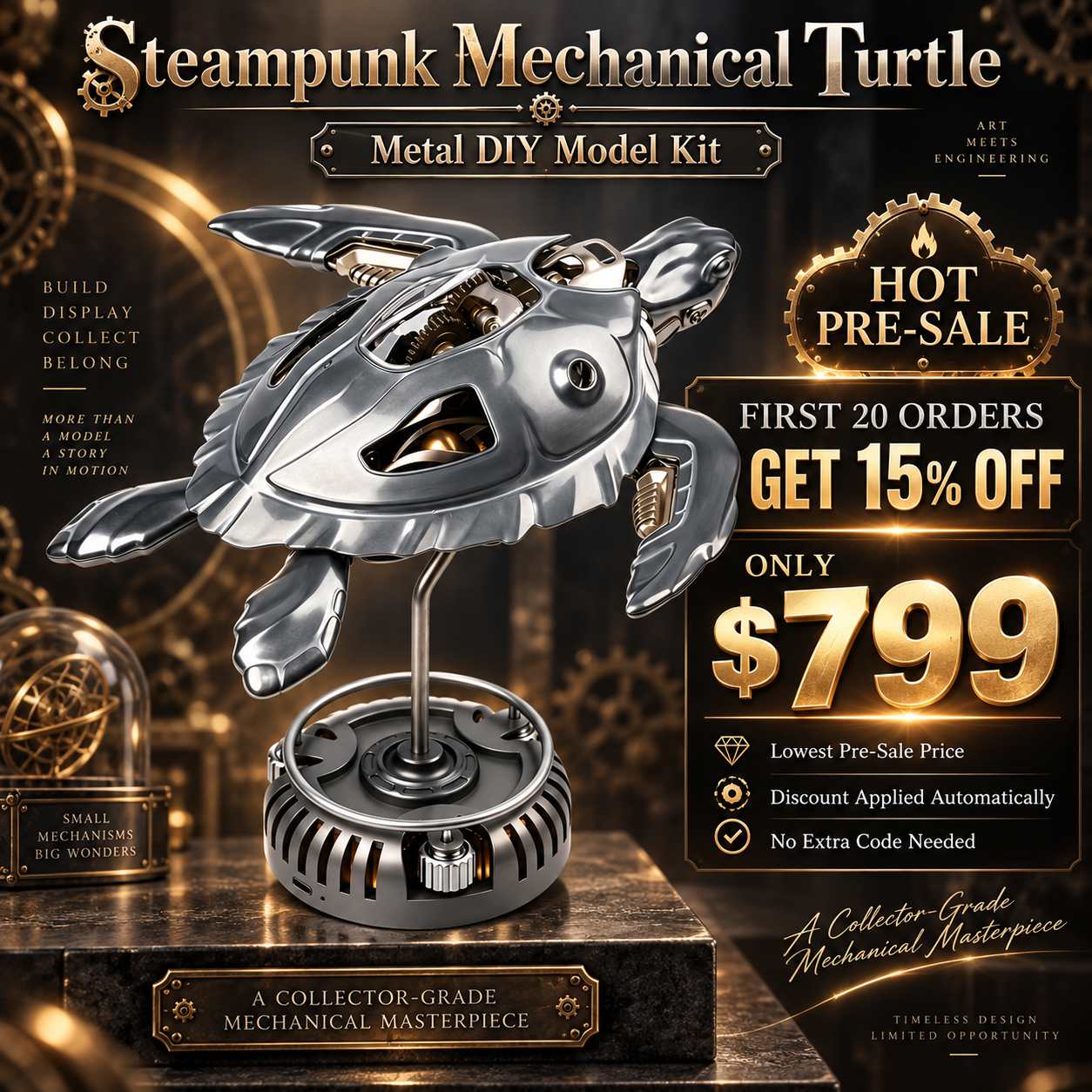 Steampunk Mechanical Turtle Metal DIY Model Kit