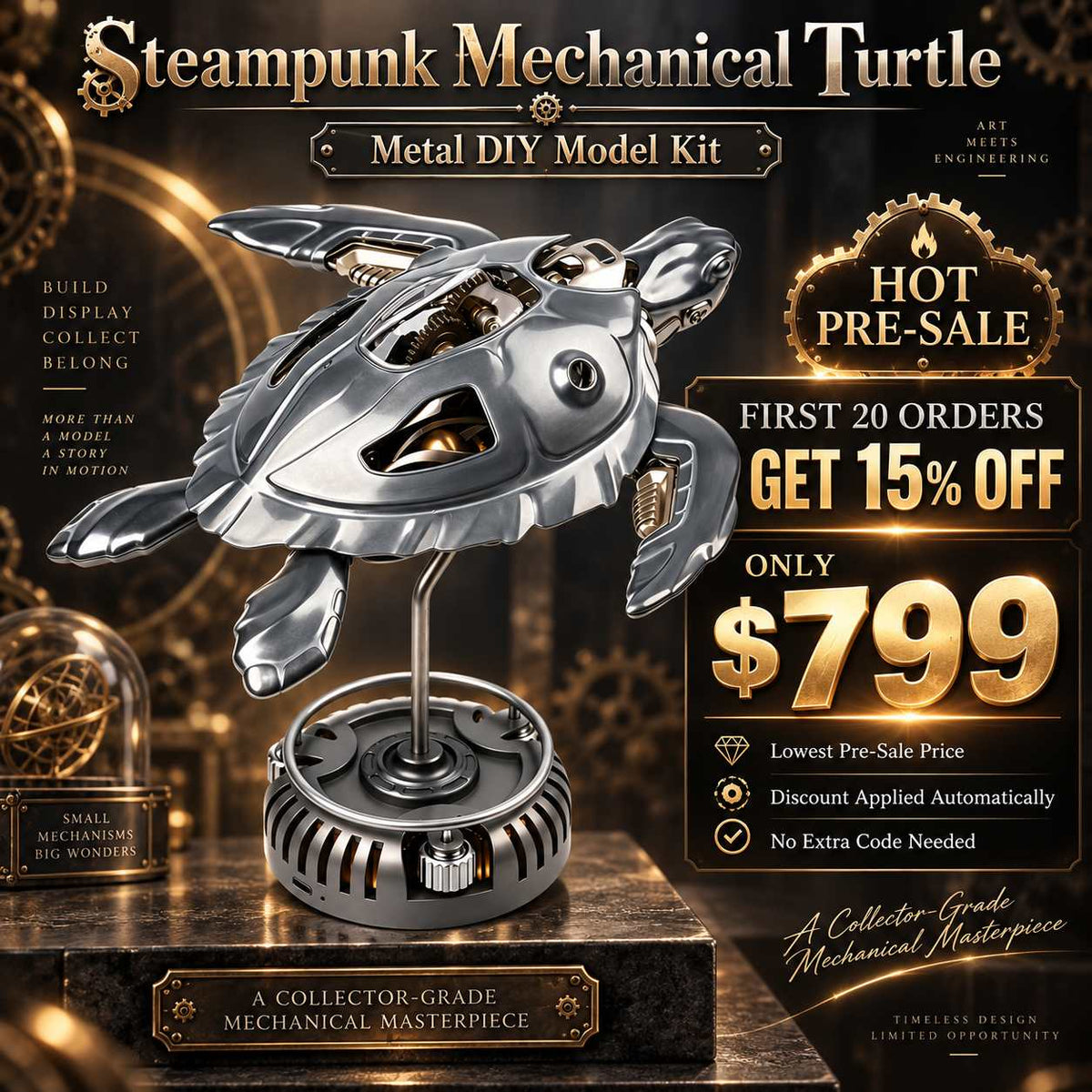 Steampunk Mechanical Turtle Metal DIY Model Kit