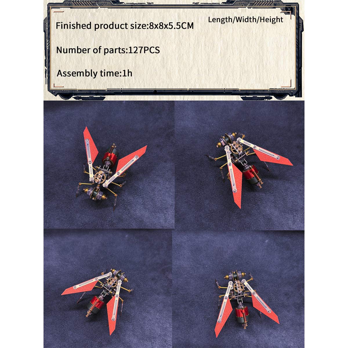 Steampunk Red Wasp Insects 3D Metal Model Kit 127PCS