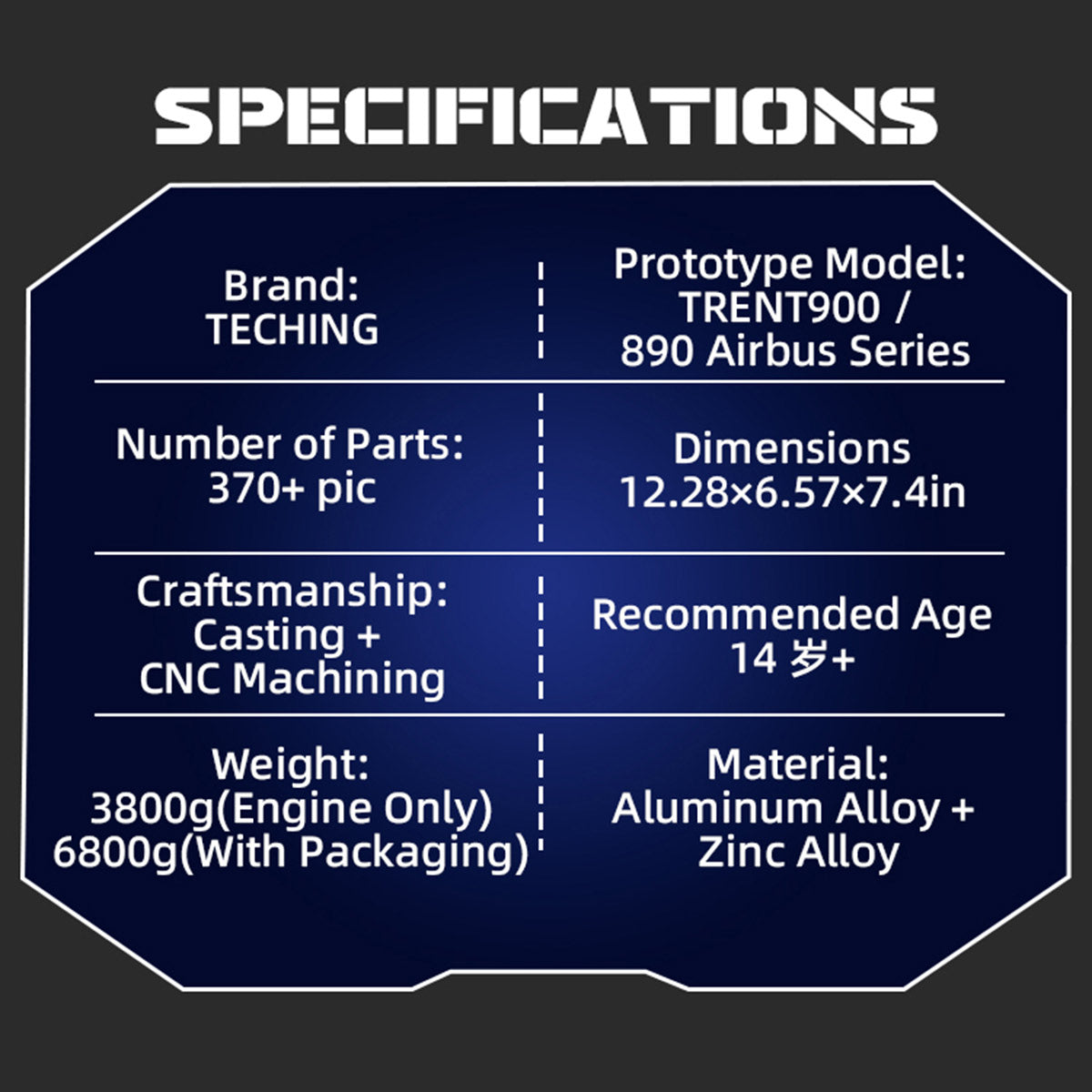 TECHING DM121 DIY Cutaway Dual Spool Turbofan Engine Model Kit 1/12 Scale High Bypass Metal Jet Engine Model