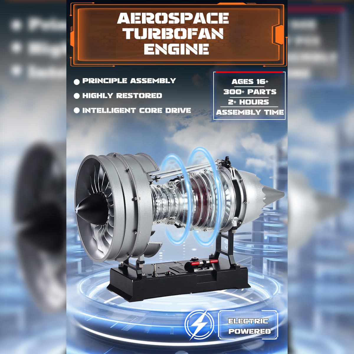 TECHING DM121 DIY Cutaway Dual Spool Turbofan Engine Model Kit 1/12 Scale High Bypass Metal Jet Engine Model