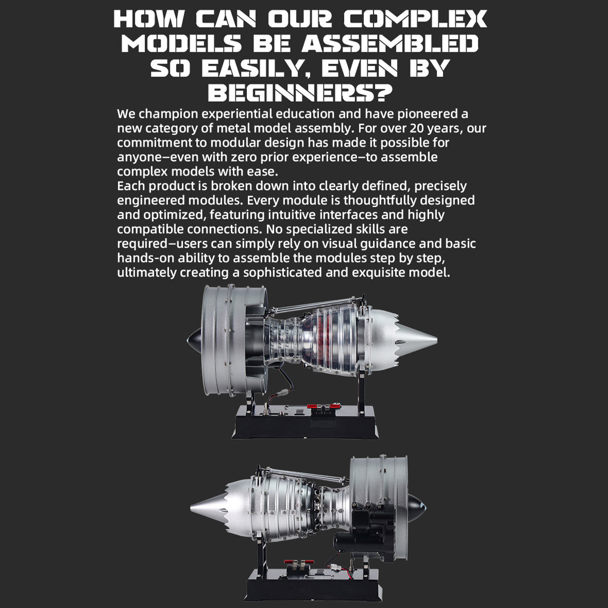 TECHING DM121 DIY Cutaway Dual Spool Turbofan Engine Model Kit 1/12 Scale High Bypass Metal Jet Engine Model