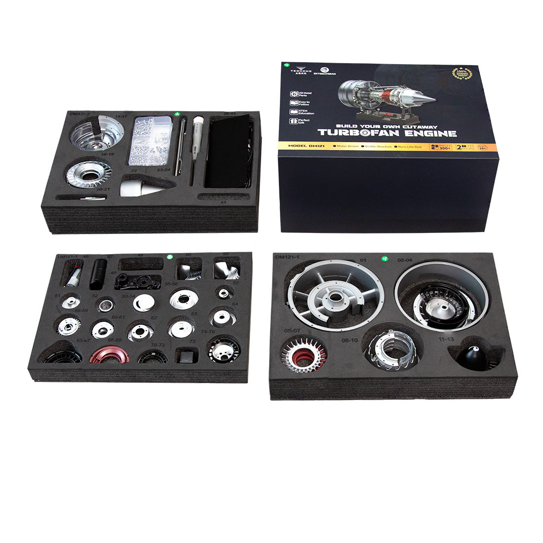 TECHING DM121 DIY Cutaway Dual Spool Turbofan Engine Model Kit 1/12 Scale High Bypass Metal Jet Engine Model