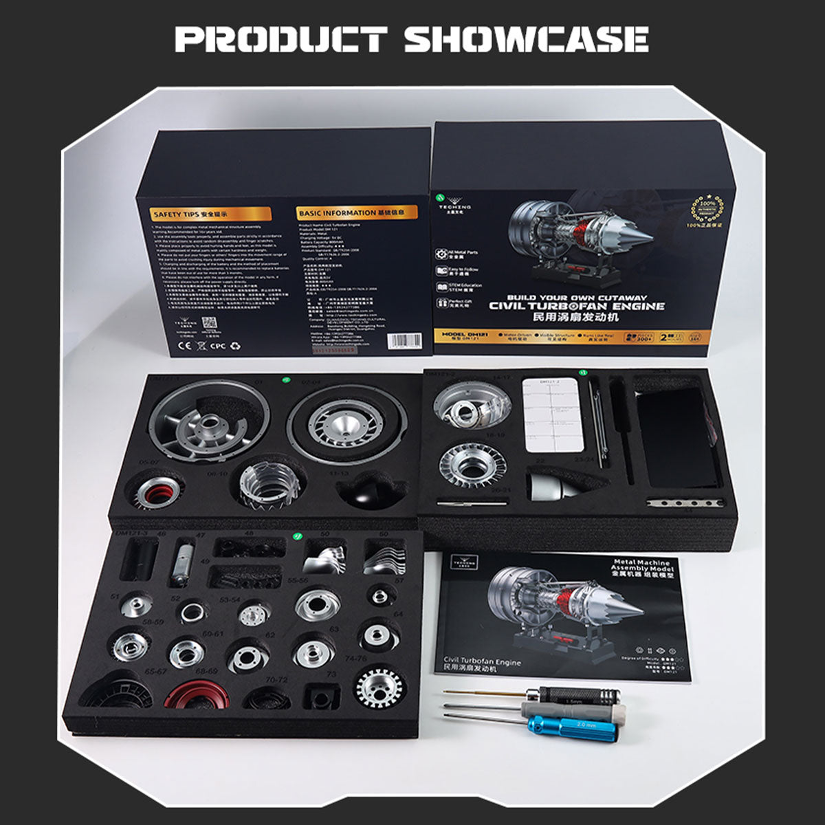 TECHING DM121 DIY Cutaway Dual Spool Turbofan Engine Model Kit 1/12 Scale High Bypass Metal Jet Engine Model