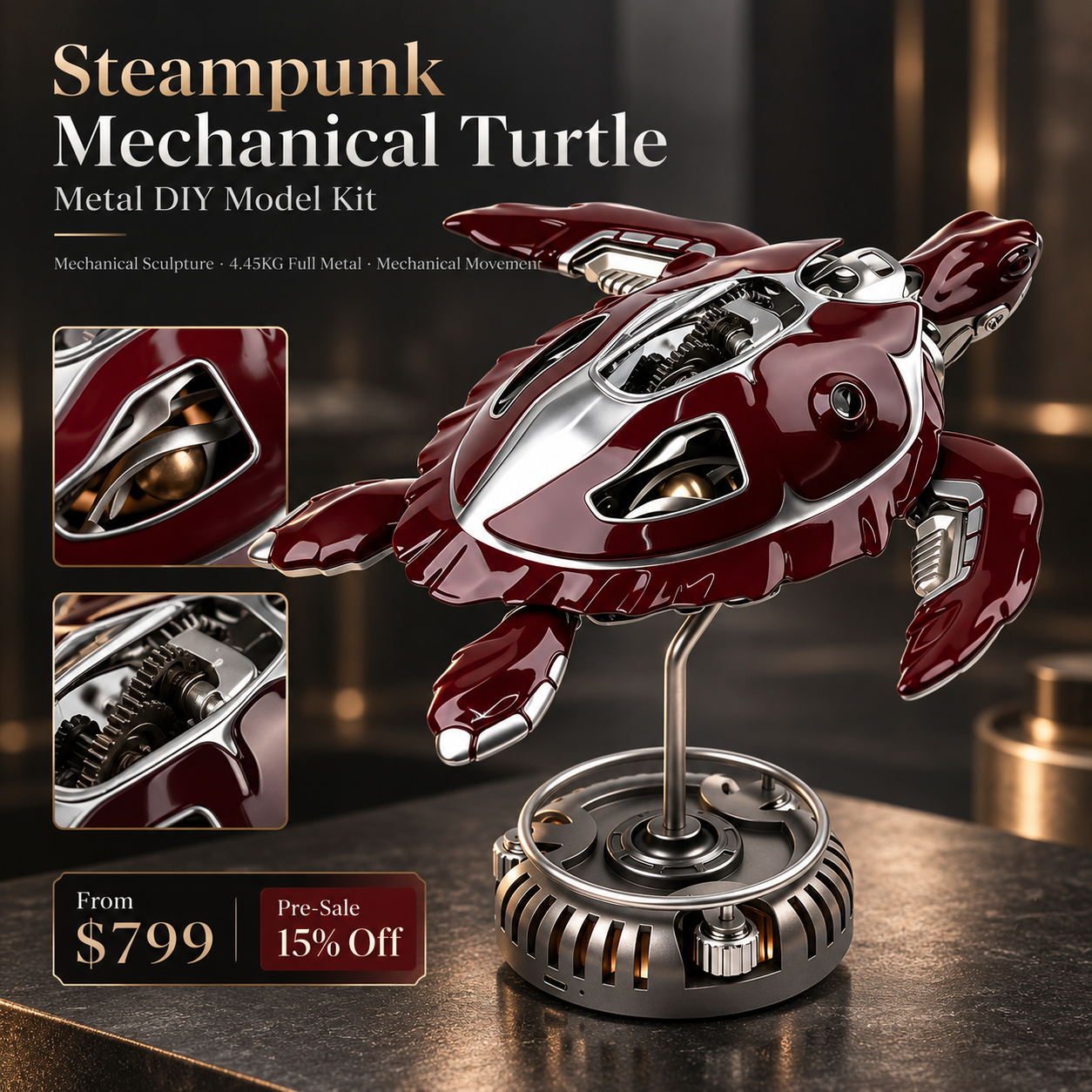 Build Your Own Swimming Mechanical Turtle Kinetic Metal DIY Sculpture Kit
