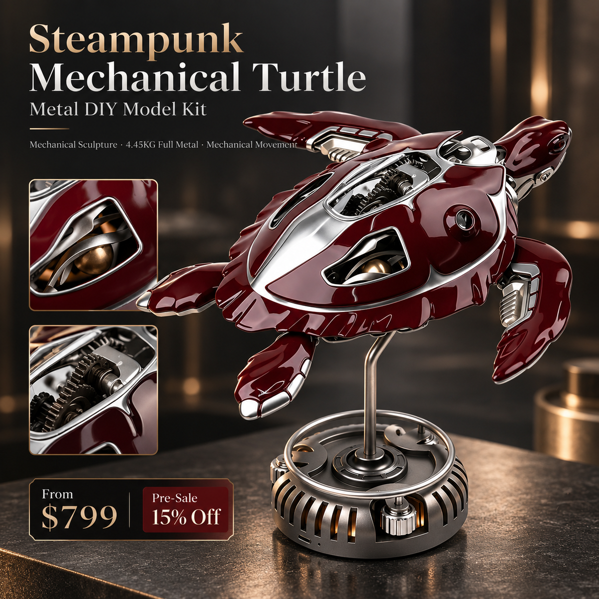 Build Your Own Swimming Mechanical Turtle Kinetic Metal DIY Sculpture Kit