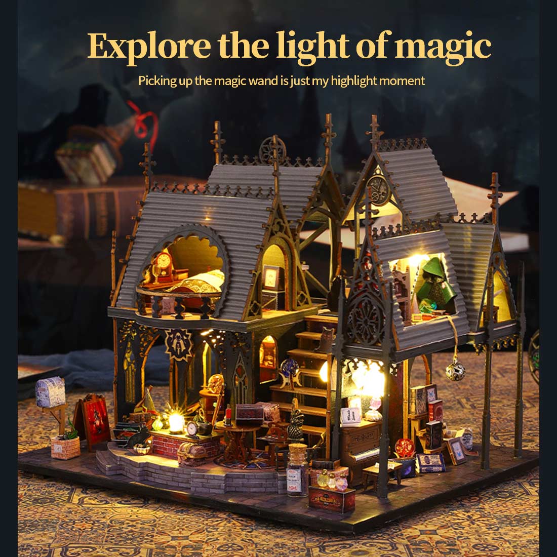 Witch Luna Magic House DIY Miniature Dollhouse Kit for Halloween