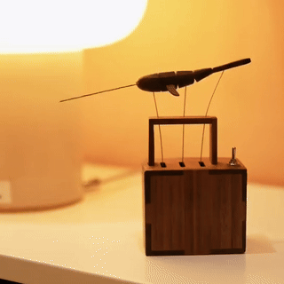 Handcrafted Wooden Whale with Music Box Mechanical Automaton Sculpture