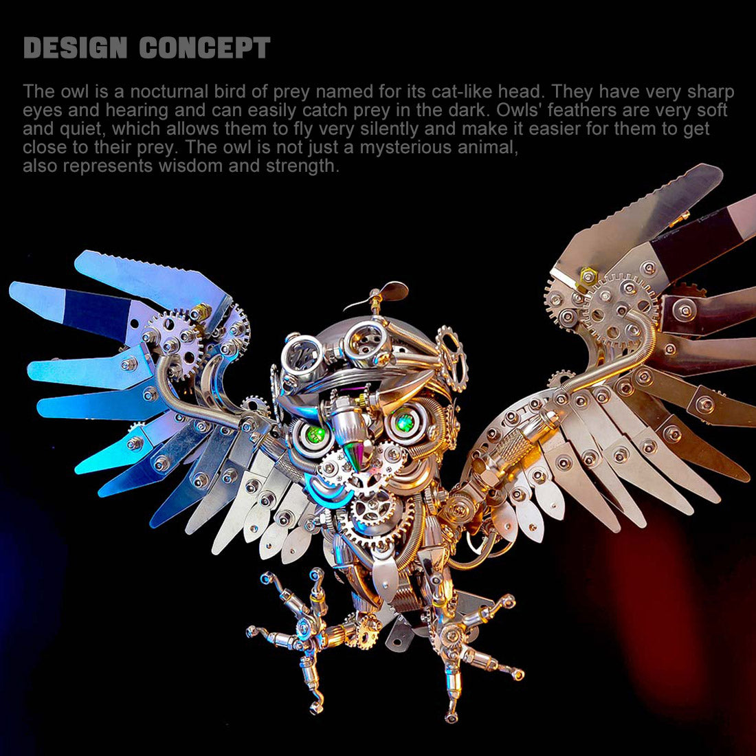 Steampunk Owl with Goggles DIY 3D Metal Animal Model Kits 700+PCS Difficult Puzzle