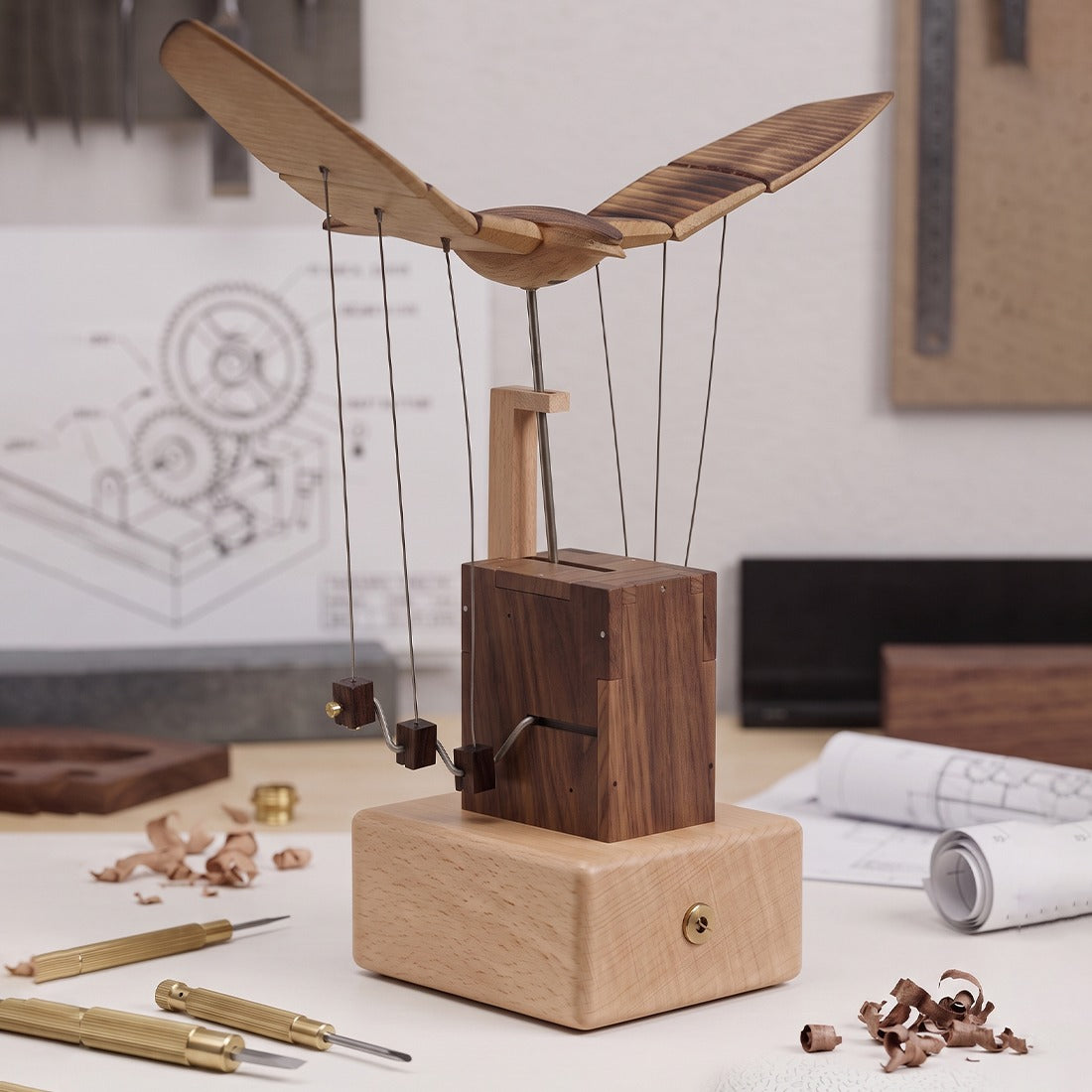 Punkbuild Mechanical Eagle Moving Wooden Sculpture Finished Art Collectible