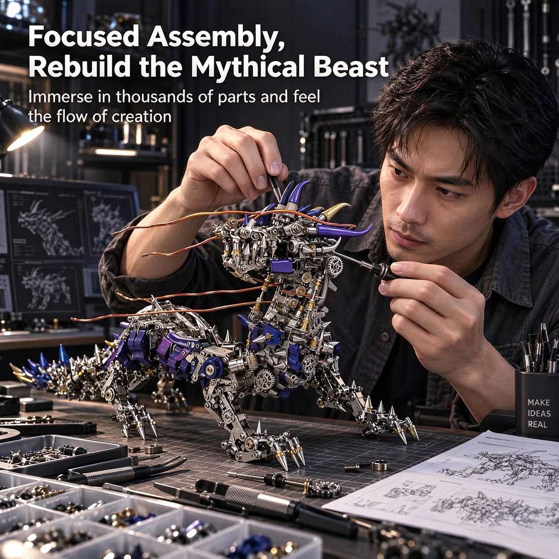 Punkbuild Mechanical Qilin Metal Model Kit with LED Lights（1623PCS）